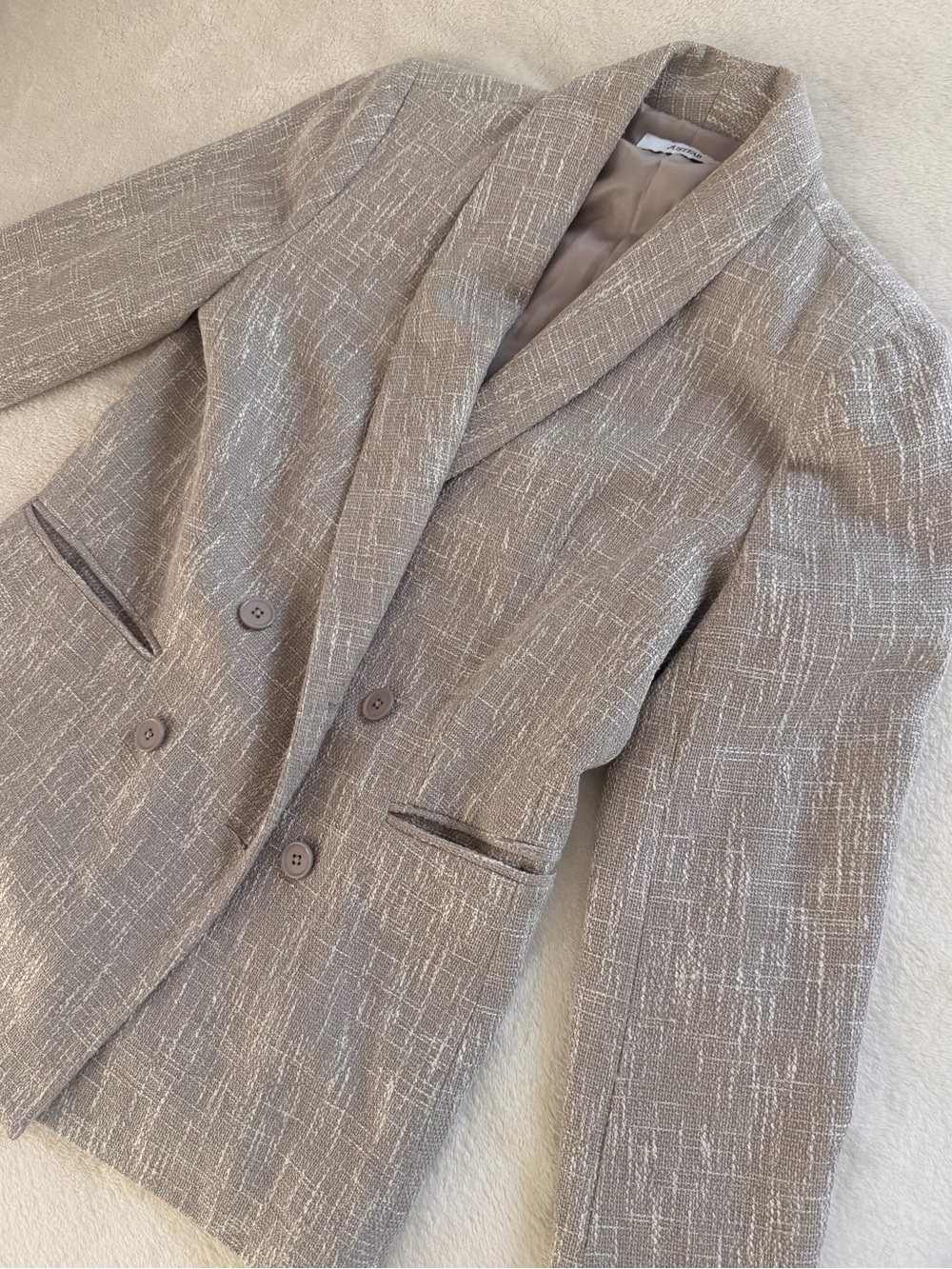 Textured Taupe Blazer with Subtle White Threading